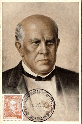 VINTAGE MAXIMUM POSTCARD DOMINGO FAUSTINO SARMIENTO MARITIME EXPO ARGENTINA 1944