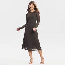 Women Long Sleeve Lined Mesh Midi Dress - A New Day