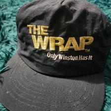 Vintage Winston  The Wrap  Cigarette Promo Hat 90s Black Gold Embroidered Cap