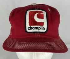 Vintage Champlin Petroleum Red Snapback Trucker Hat Cap Patch K Brand USA