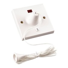 White 45A Double Pole Shower Ceiling Pull Cord Switch with Mechanical & Neon In