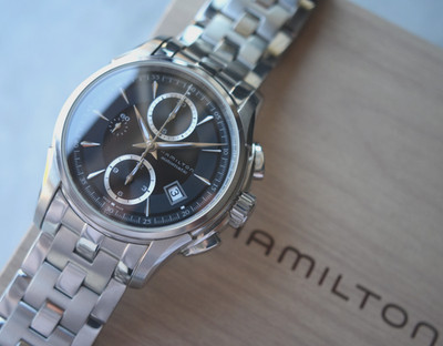 Hamilton Automatik Chronograph Herrenuhr Stahl schwarzes Ziffernblatt Boxed H326160