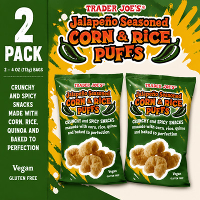 2-Pack Trader Joe's Organic Jalapeno Seasoned Corn and Rice Puffs
