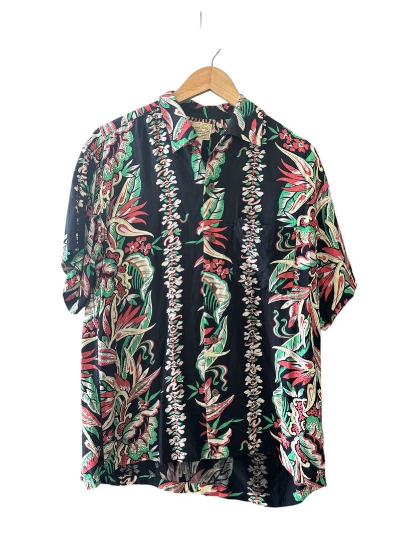 Sugar Cane Sun Surf Vintage Hawaiian Shirt Rayon Black Size L 80s Early Tag