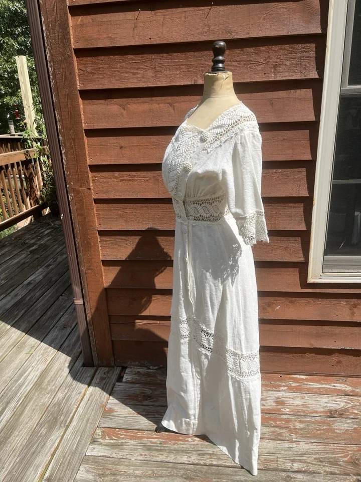 Edwardian Ladies Day Dress Antique Edwardian, Lace Openwork, 3/4 Sleeves - Image 3 of 4