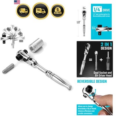 1/4'' Drive Ratchet Handle, 2 in 1 Flex Head Ratchet, Socket&Bit Driver, 72-To...