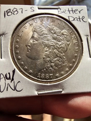 1887-S Morgan Silver Dollar Rare Key Date AU / UNC Cleaned