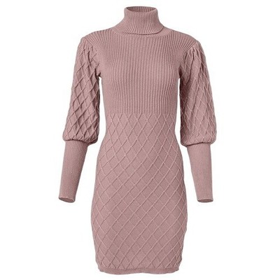 Venus Pink Dusty Rose Knit Puff Sleeve Bodycon Sweater Dress XL Soft Girl NWOT