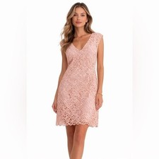 Lauren Ralph Lauren Blush Pink Lace Sheath V-Neck Sleeveless Cocktail Dress SZ 8