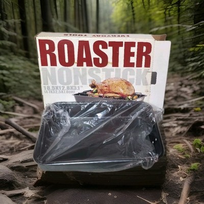 Basic Essentials Simple Roaster Pan with V-Rack 16x12x3-Capacity 20 lbs-NIB
