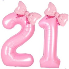Pink Bow Birthday Decorations 21 12 Balloon Numbers for Girls Women, Number 21