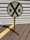 VINTAGE RAILROAD CROSSING SIGN 12” DIAMETER METAL RR 36" Tall w/ Stand