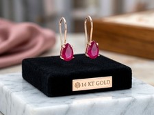 GENUINE 1.32 Cts RUBY DANGLING EARRINGS 14K Rose Gold - Free Appraisal Service