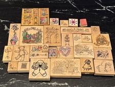 Lot of 30 Grandma Sewing Country Vintage Wooden Rubber Mixed Stamps Crafting