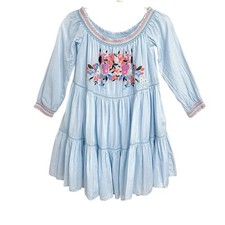 Free People Sunbeams Embroidered Tiered Mini Dress S Blue Boho Off the Shoulder