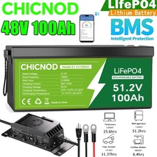 48V 100Ah LiFePO4 Lithium Battery Deep Cycle Built-in BMS with 58.4V 20A Charger