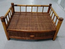 Vintage Bamboo Wicker Dog Cat Bed w Storage Drawer, Boho Decor Bougee Pet Nice 