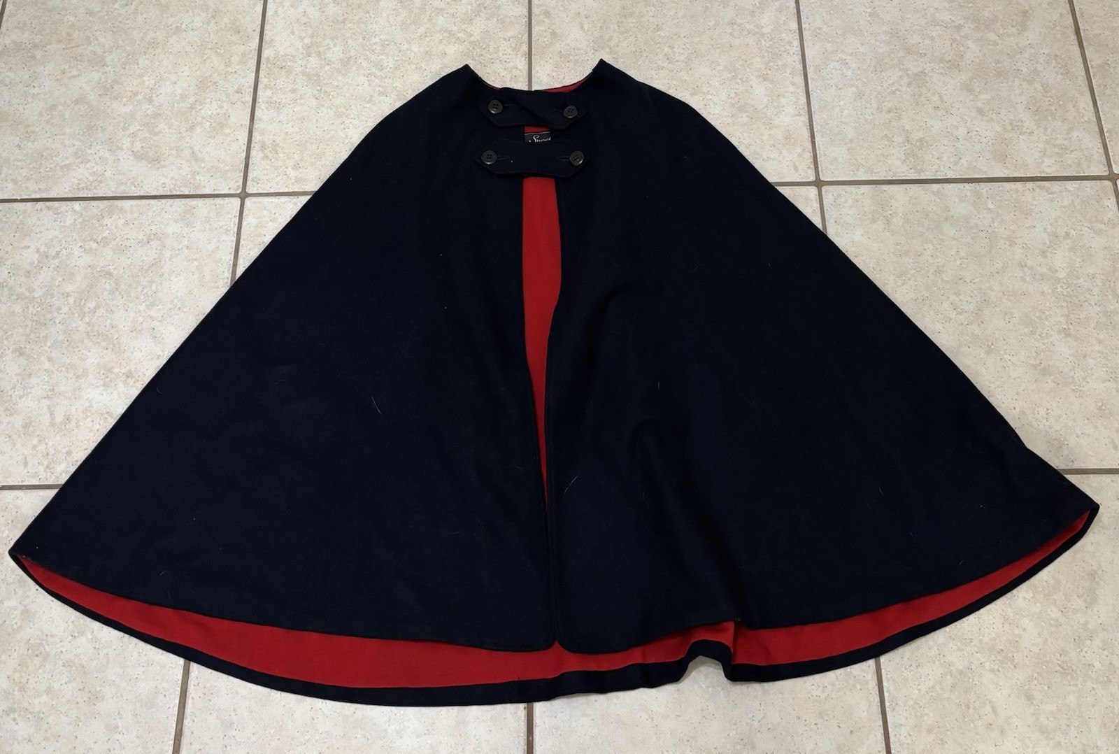Vintage Nurses Wool Cape Blue Red Lined Military Coat One Size