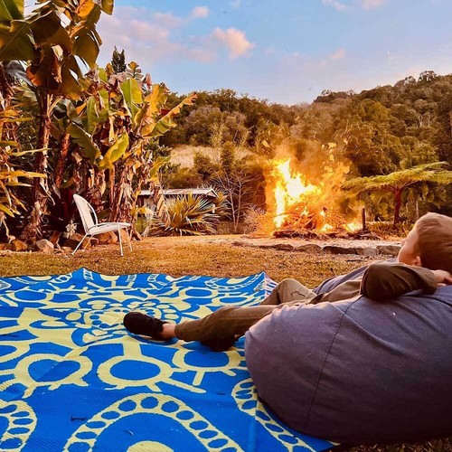 Plastic Outdoor Rug | Gather Around Design | 3m Round, Blue & Green ...