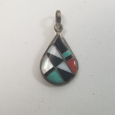 Vintage Ralph & Lillie Kallestewa Zuni Inly Sterlingsilber Türkis Anhänger