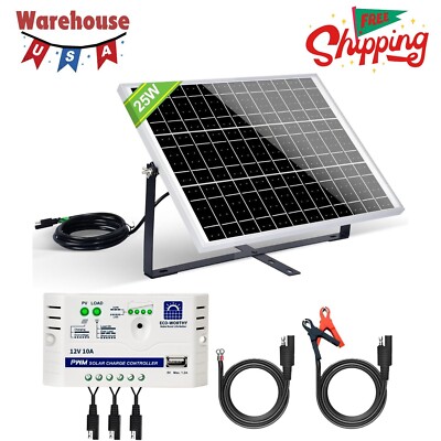25 Watts 12V off Grid Solar Panel SAE Connector Kit: Waterproof 25W Solar Panel