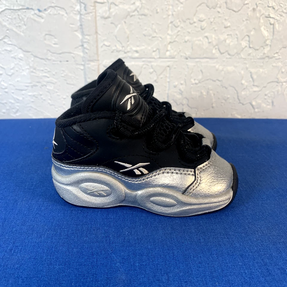 Reebok Sneakers Toddler Sz 5 Question Mid Iverson Black Silver Basketball Shoes - Image 3 of 4