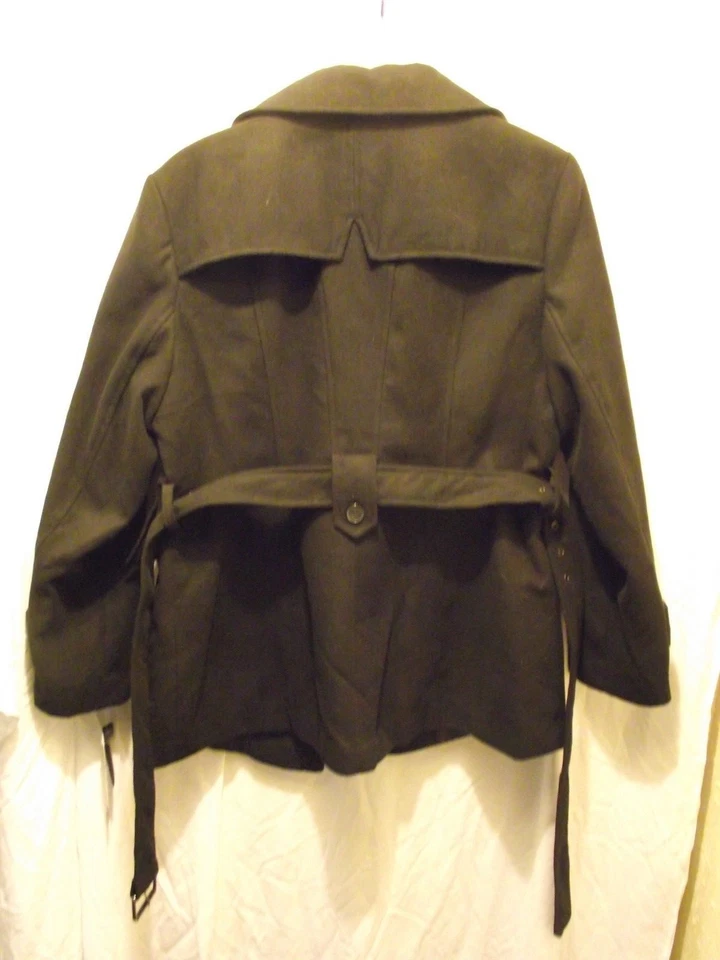 Gabardina corta Nicole Miller NUEVA CON ETIQUETAS L negra Melton con cinturón envío gratuito Foto 4 de 4