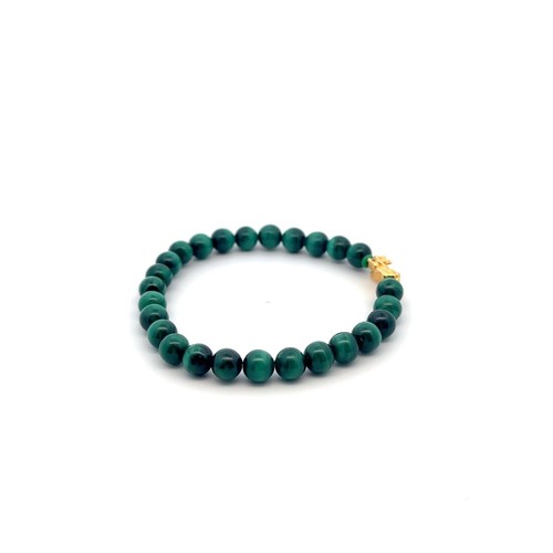18K Gold Pixiu Piyao Lucky Charm Bracelet Natural Malachite Gemstones 6mm - Picture 2 of 8