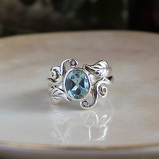 925 Sterling Silver Natural Aquamarine Ring December Birthstone RingGift For Her