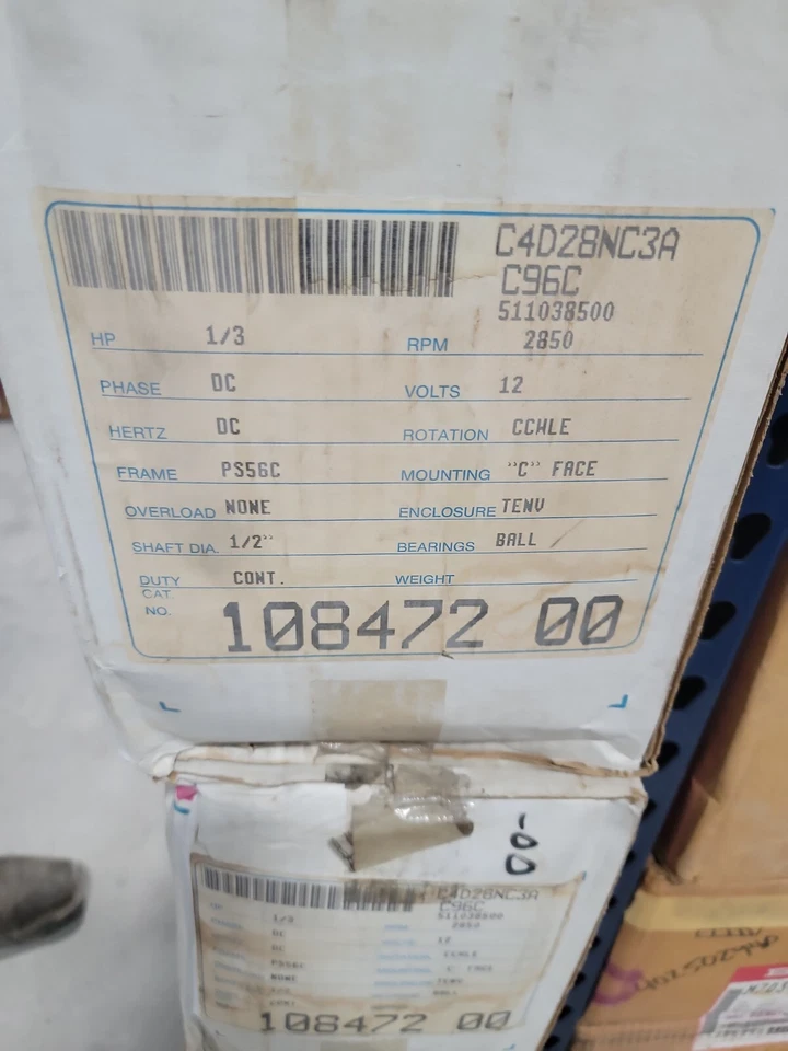 Leeson 1/3 .33 Hp 12V DC Motor Ball Bearing 2850 Rpm C Face 1/2" Shaft PS56C - Image 2 of 4