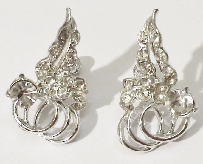 boucles d'oreilles vis bijou vintage cristaux diamant couleur or blanc * 3608 - Photo 1/1