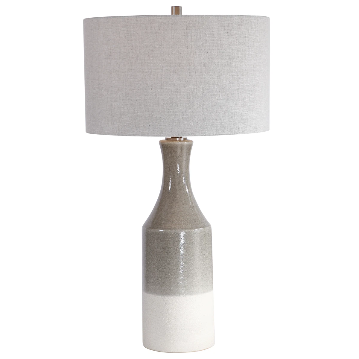 MidCentury Modern Boho Ceramic Taupe Gray Table Lamp Elegant Bottle Shape Ivory