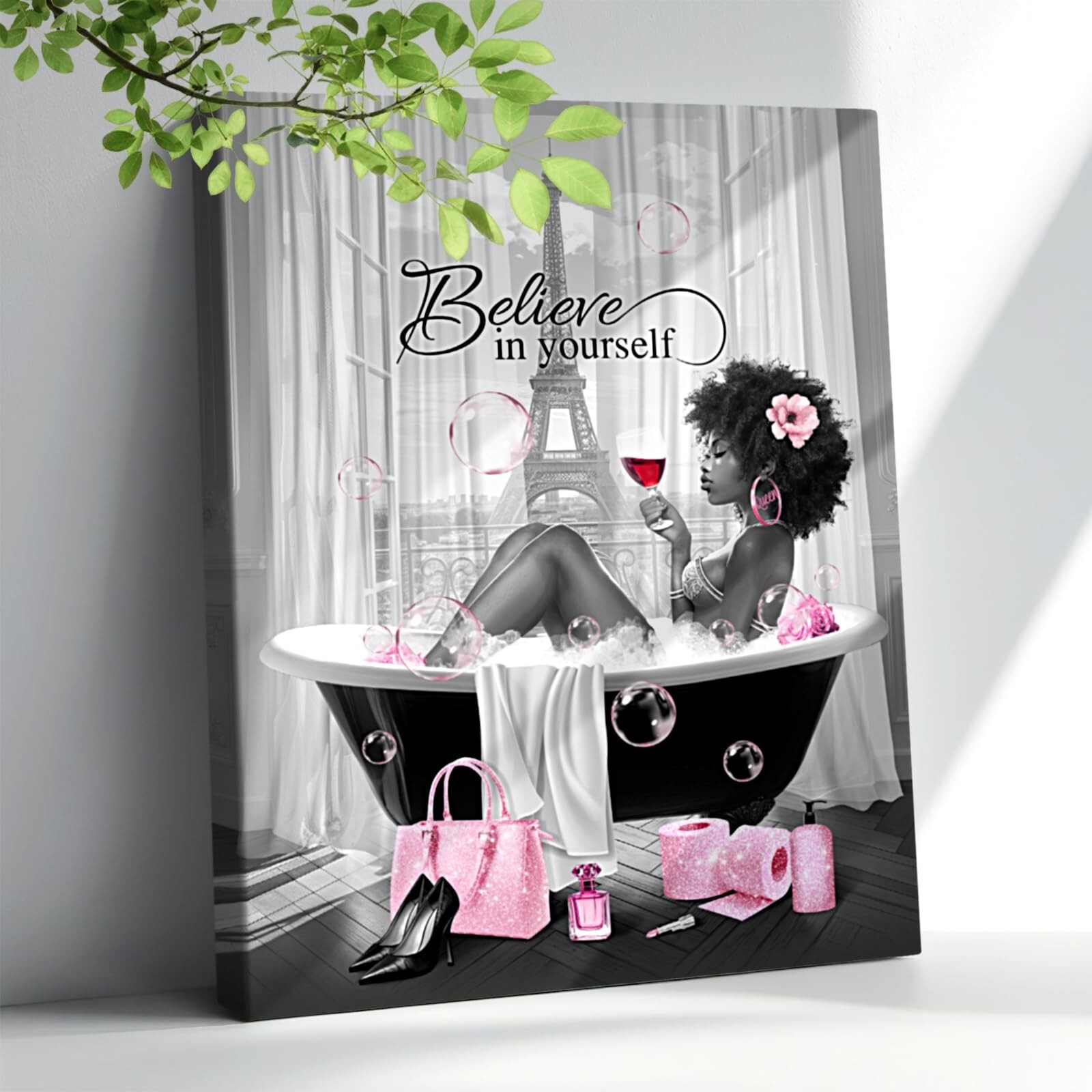 Bathroom Decor African American Wall Art Fashion Black Girl In Bathtub Pictur...