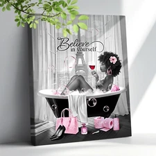 Bathroom Decor African American Wall Art Fashion Black Girl In Bathtub Pictur...