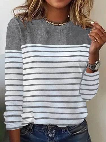 Women's Long Sleeve Stripe Blouse Ladies Casual Loose Tee Shirts Tops Plus Size - Picture 7 of 20