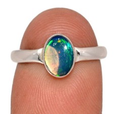Natural Cabochon Ethiopian Opal 925 Sterling Silver Ring Jewelry s.6.5 CR72578