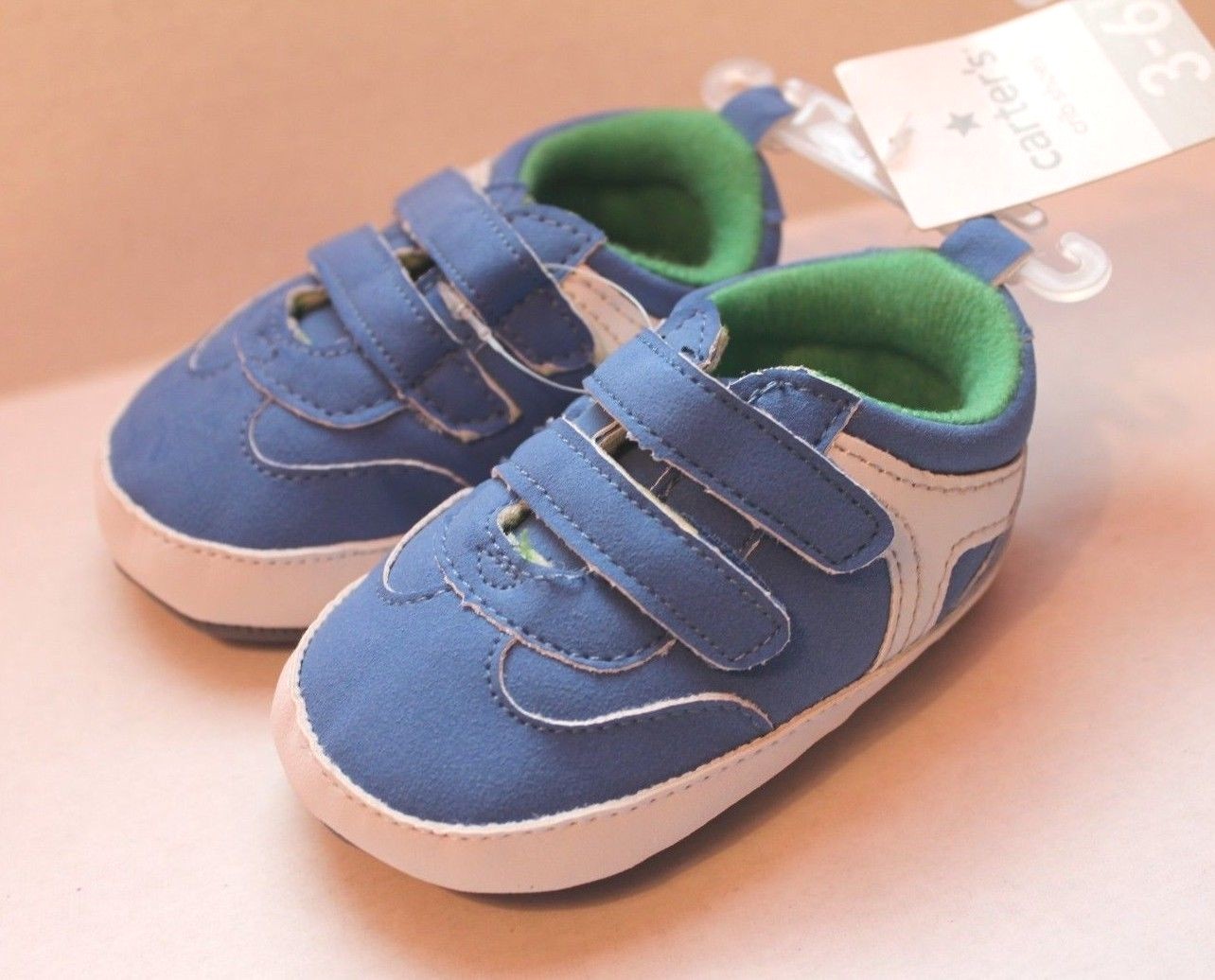 Carter's Infant Baby Boy Size 2 Blue & White Crib Shoes 36 Months NEW