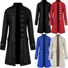 Vintage Trench Coat Men Boys Jacket Victorian Tailcoat Medieval Gothic Costume