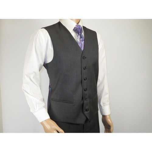 Mens Vitali Three Piece Suit Vested Semi Shiny Sharkskin M3090 Charcoal Gray - 第 9/36 張圖片