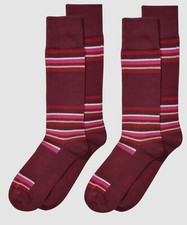  75 Alfani Men's 4-Pair Pack Red Pink Striped Logo Dress Crew Socks Shoe 7-12