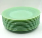 Vintage 1940's Fire King Glass Jadeite Jane Ray Ribbed Salad Plates Set of 10
