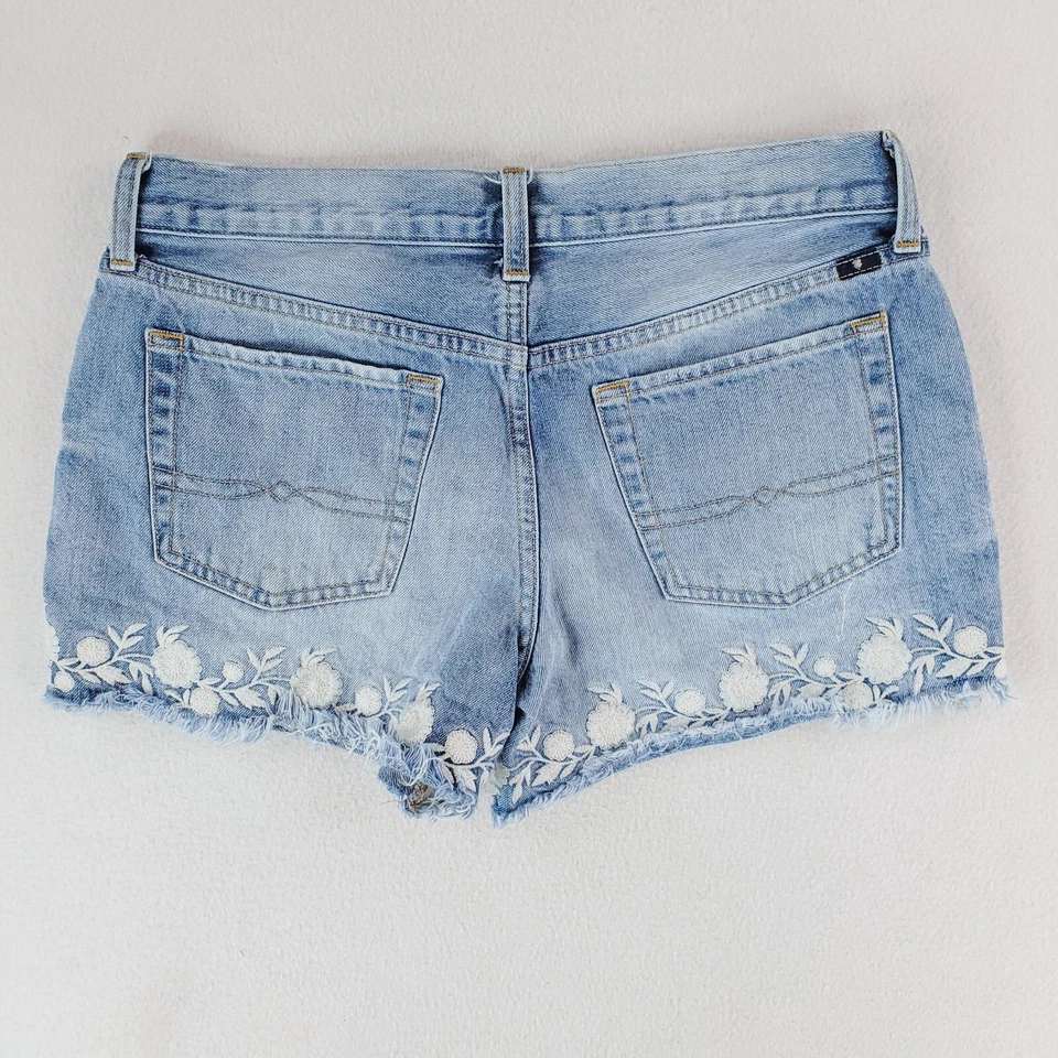 Lucky Brand Shorts Womens 4 Blue Cut Off Jean Floral Hem Stretch Denim Y2K 3" - Image 4 of 4