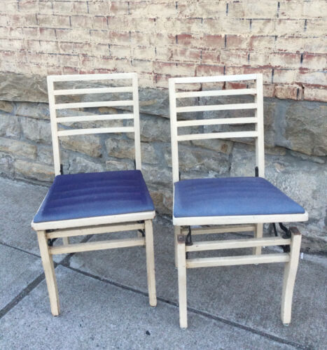 2 Vintage Louis Rastetter Sons Solid Komfort Wood Folding Chair Mid Century Mod - Picture 2 of 13