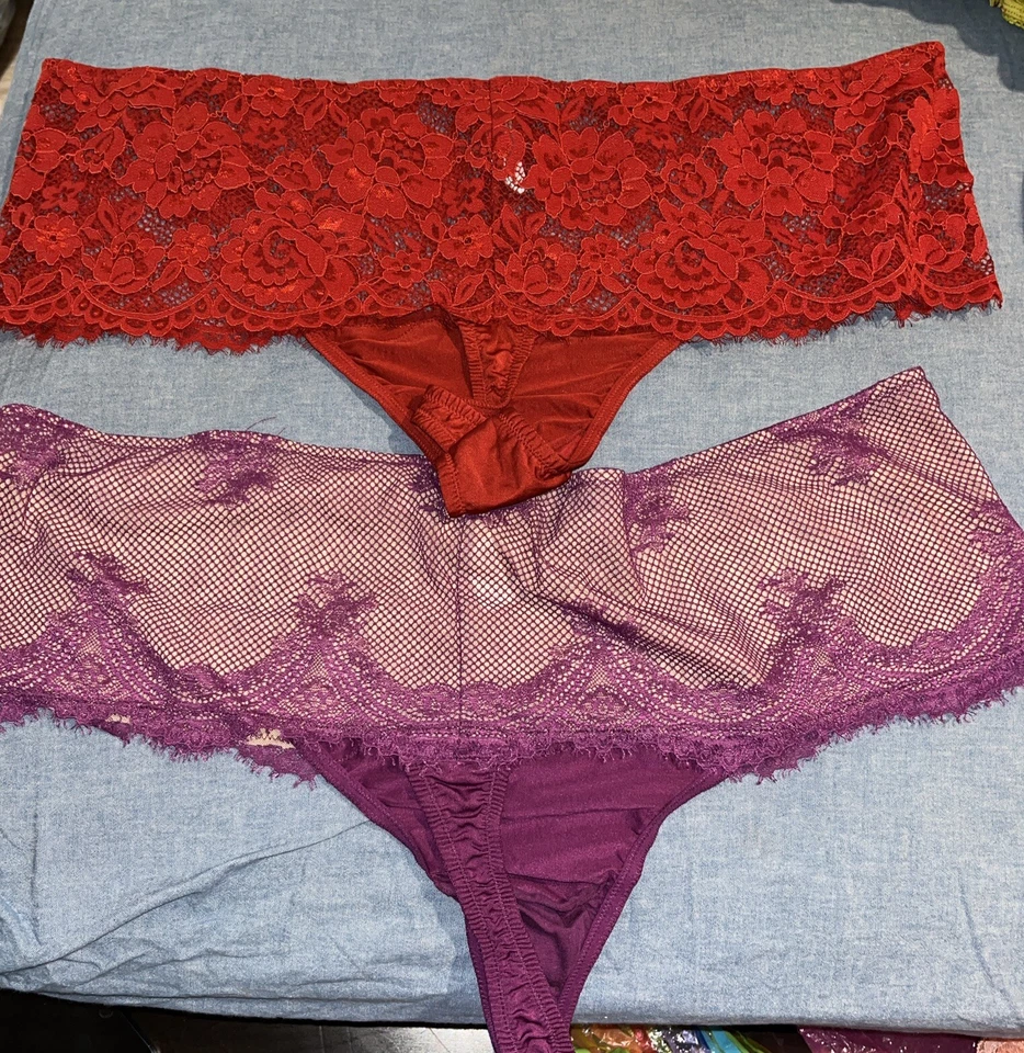Lote De 3 Tangas Sexy Lane Bryant Cacique Rojo Púrpura Talla Grande 26/28 Nuevas Con Etiquetas Foto 2 de 2
