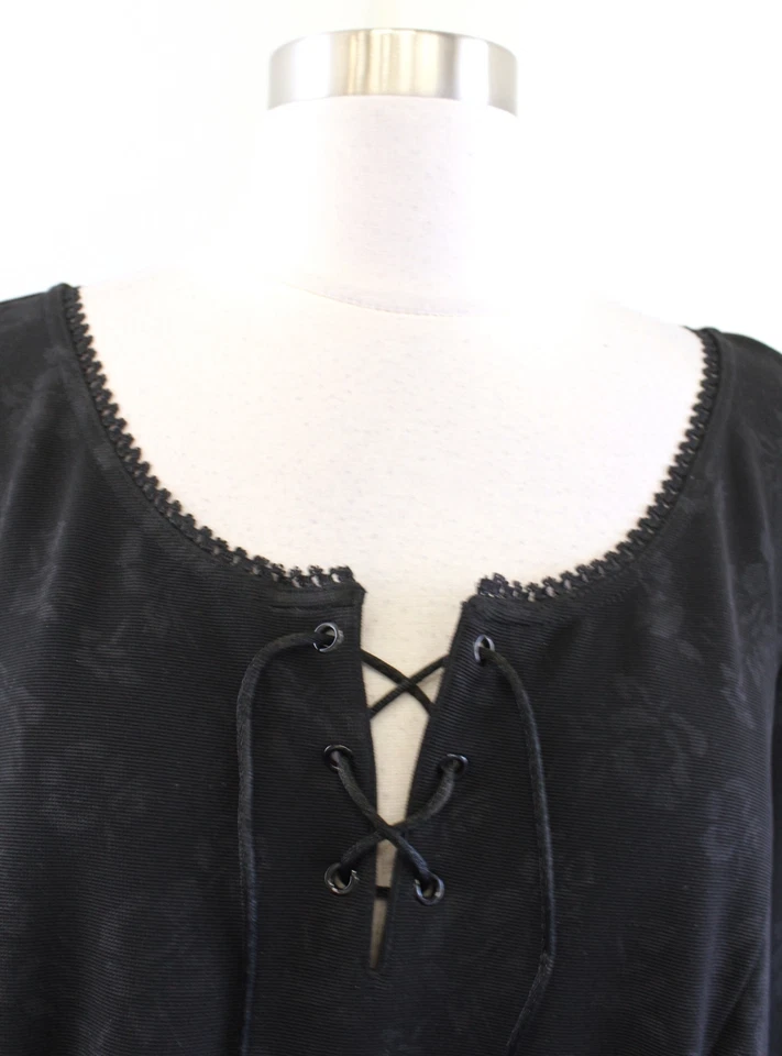 Vtg 2000s Y2k Black Floral Lace Up Neckline Midi Maxi Dress Size 20w Goth Boho - Image 2 of 4