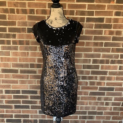 makeup look for sequin dress Maniju fully sequined black Short Sleeve dress Size US Medium