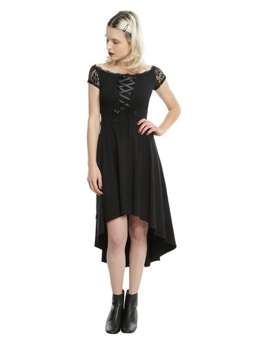ROYAL BONES by TRIPP BLACK LACE OFF SHOULDER GOTHIC PIRATE PROM HI-LOW DRESS - Picture 12 of 12
