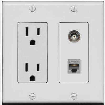 RiteAV 15 Amp Power Outlet and BNC CAT6 Wall Plate [Gray]