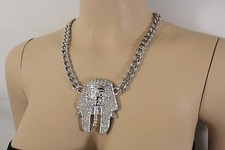Women Silver Metal Chain Strand Fashion Necklace Jewelry Egyptian Pharaoh Charm