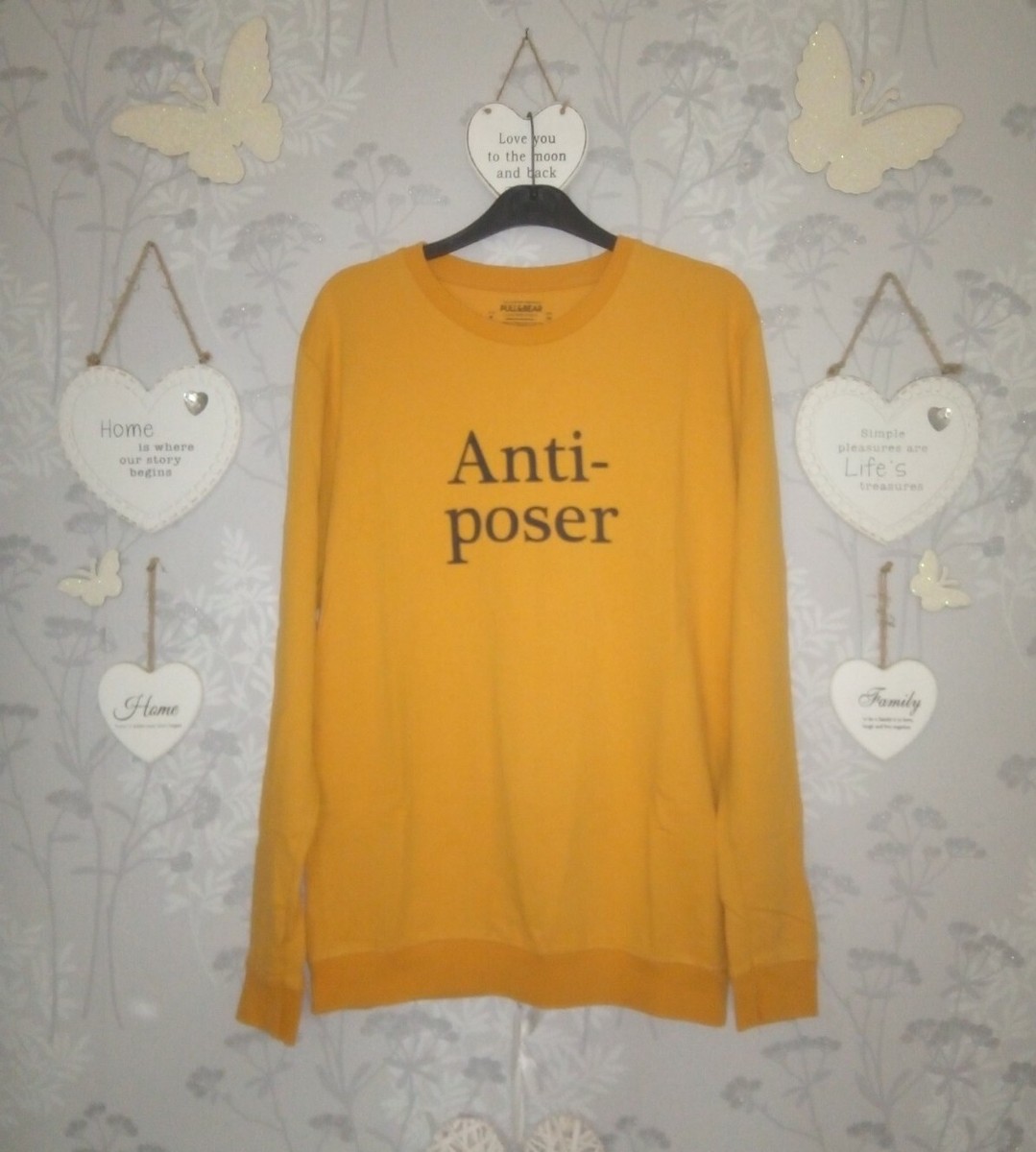 Pull And Bear Mustard Anti Poser Slogan Sweatshirt Medium Harry